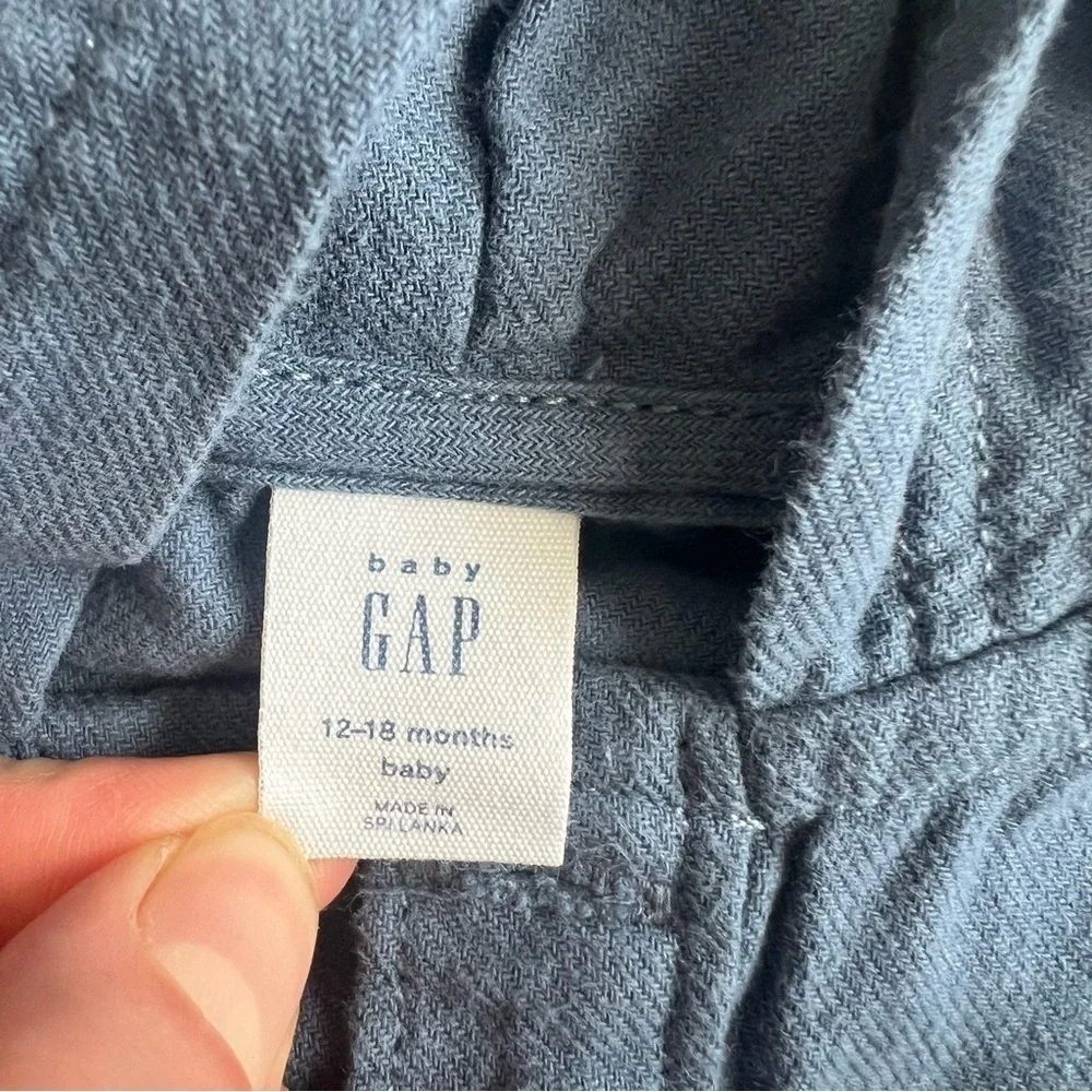 Baby Gap Blue Cotton Hooded Button-Up Shirt Size 12-18 Months